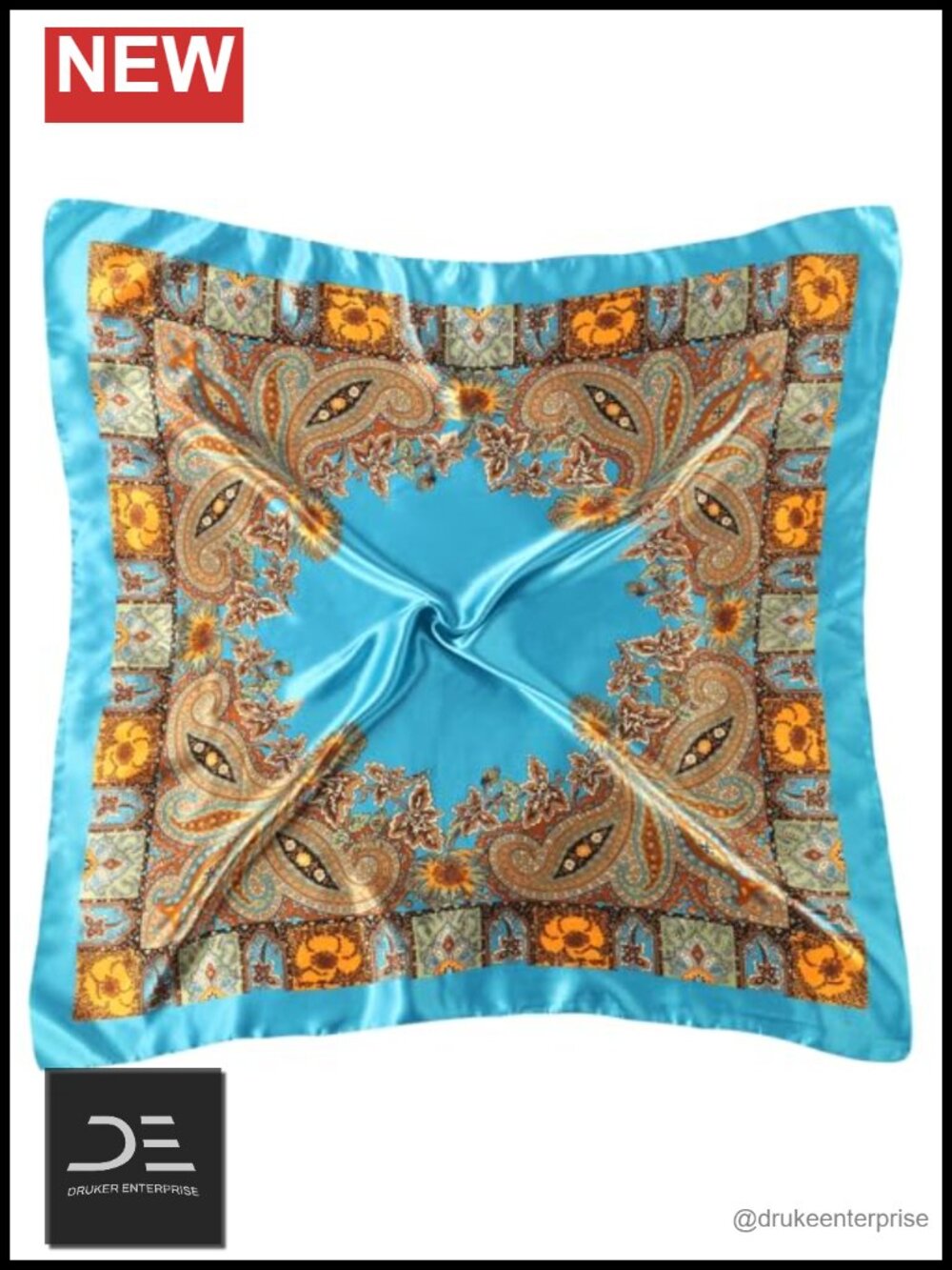 35x35 Inch Large Square Satin Head Scarf, Soft Polyester Silk Bandana Wrap - Picture 4 of 6